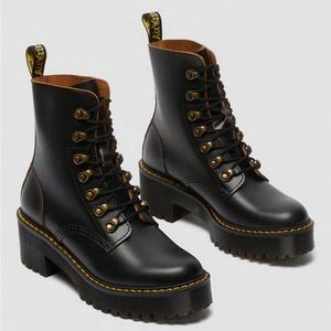 Dr. Martens Leona Heeled Boots in Black Vintage Smooth